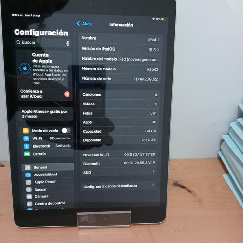 TABLETA APPLE IPAD 9 A2602 64 GB 3 GB RAM (SEMINUEVO)