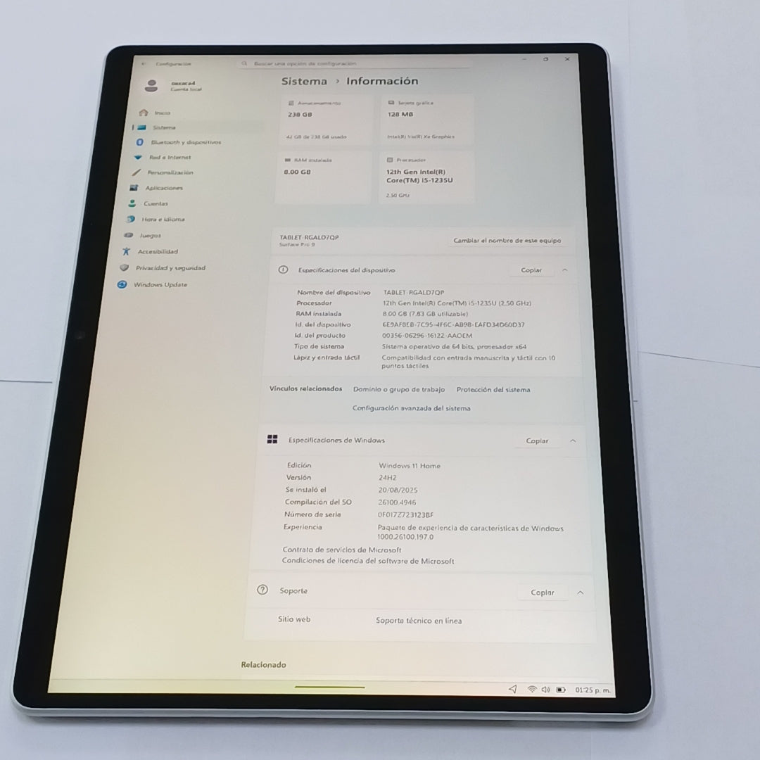 TABLETA MICROSOFT SURFACE PRO 9  2038 256 GB SSD 8 GB RAM (SEMINUEVO)