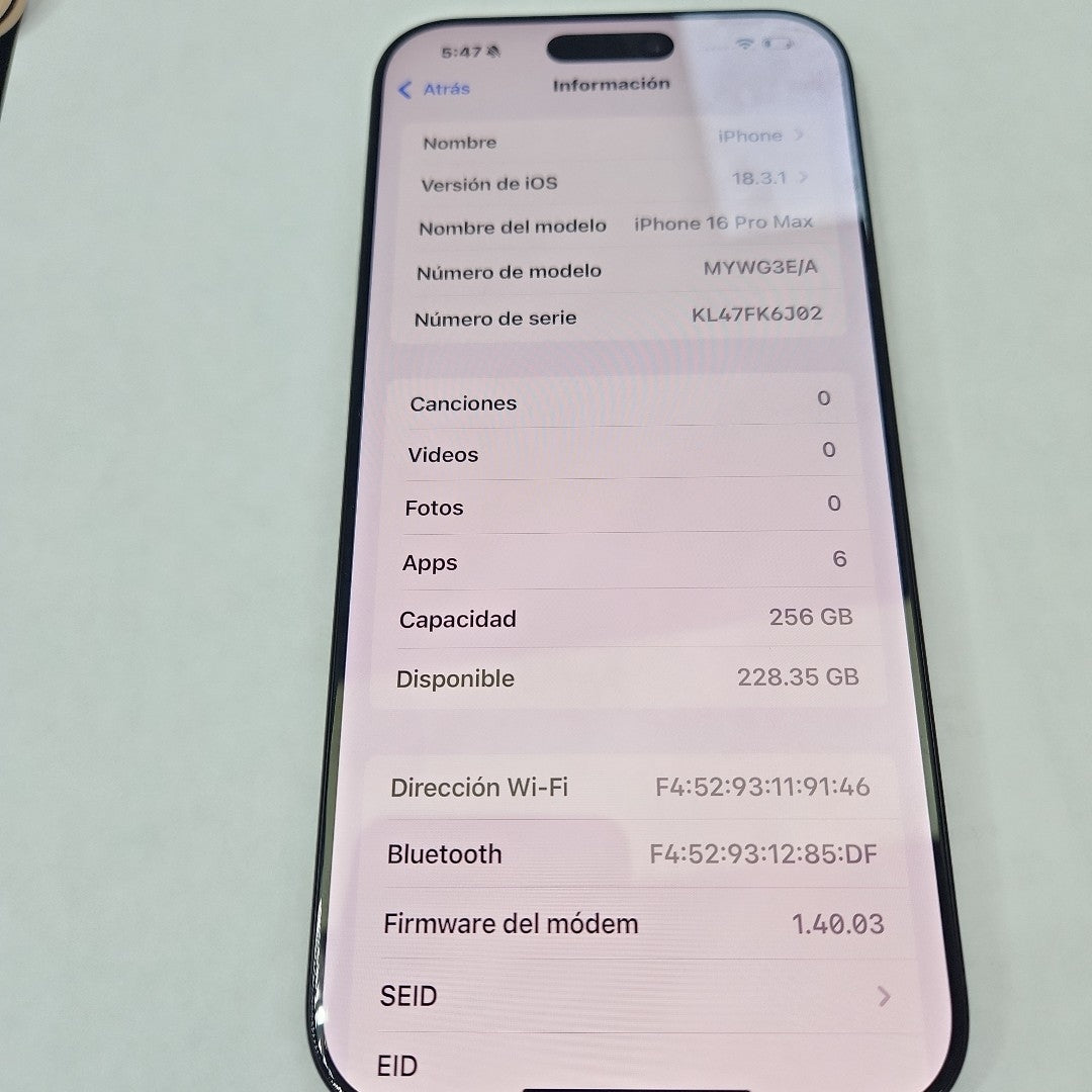 CELULAR APPLE IPHONE 16 PRO MAX A3295 (2024) 256 GB 8 GB RAM (SEMINUEVO)