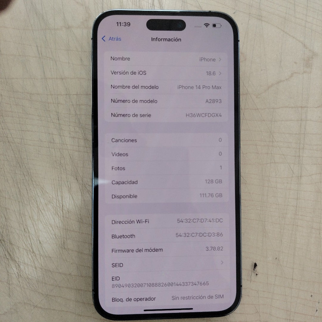 CELULAR APPLE IPHONE 14 PRO MAX A2893 128 GB 6 GB RAM (SEMINUEVO)