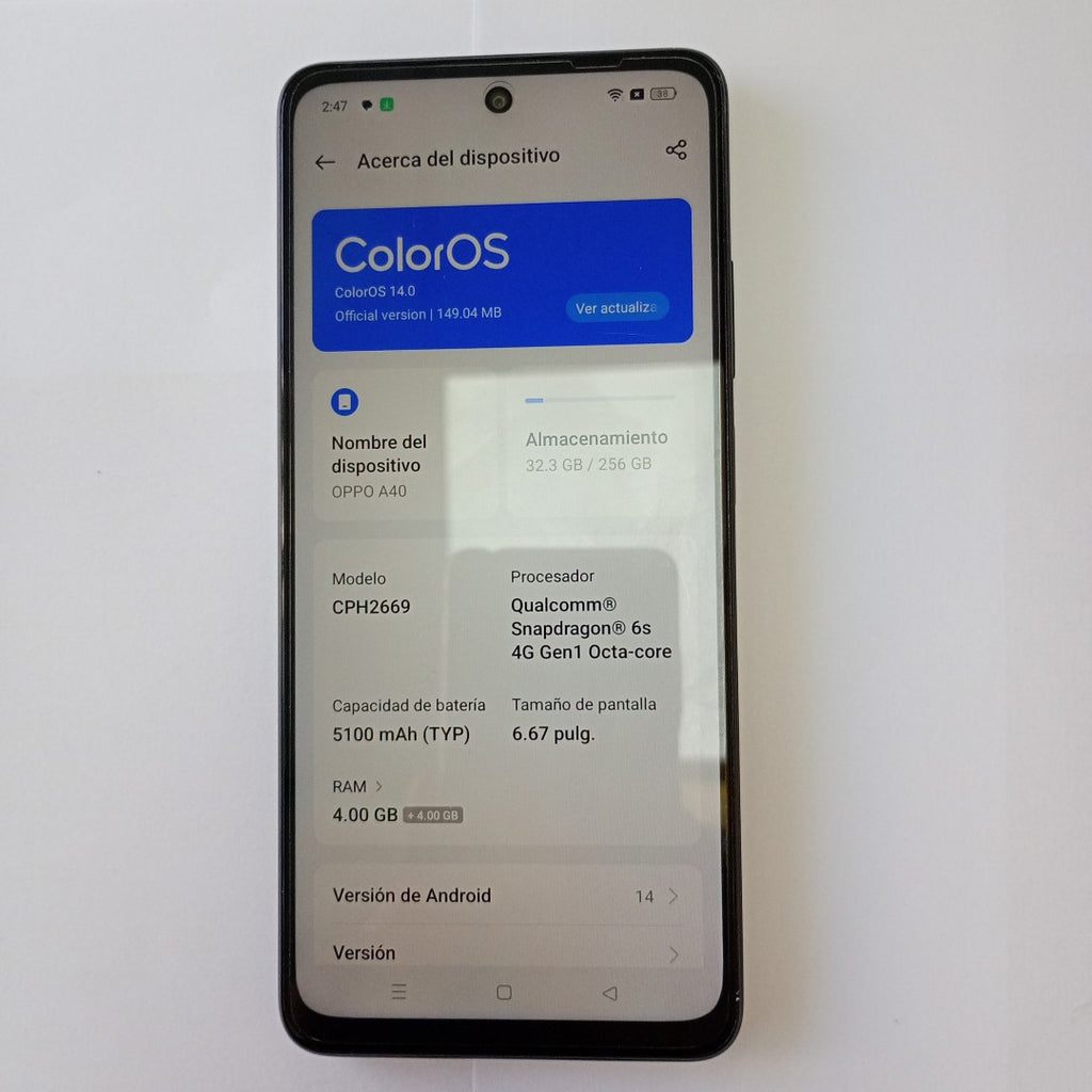CELULAR OPPO  A40 CPH2669 (2024) 256 GB 4 GB RAM (SEMINUEVO)