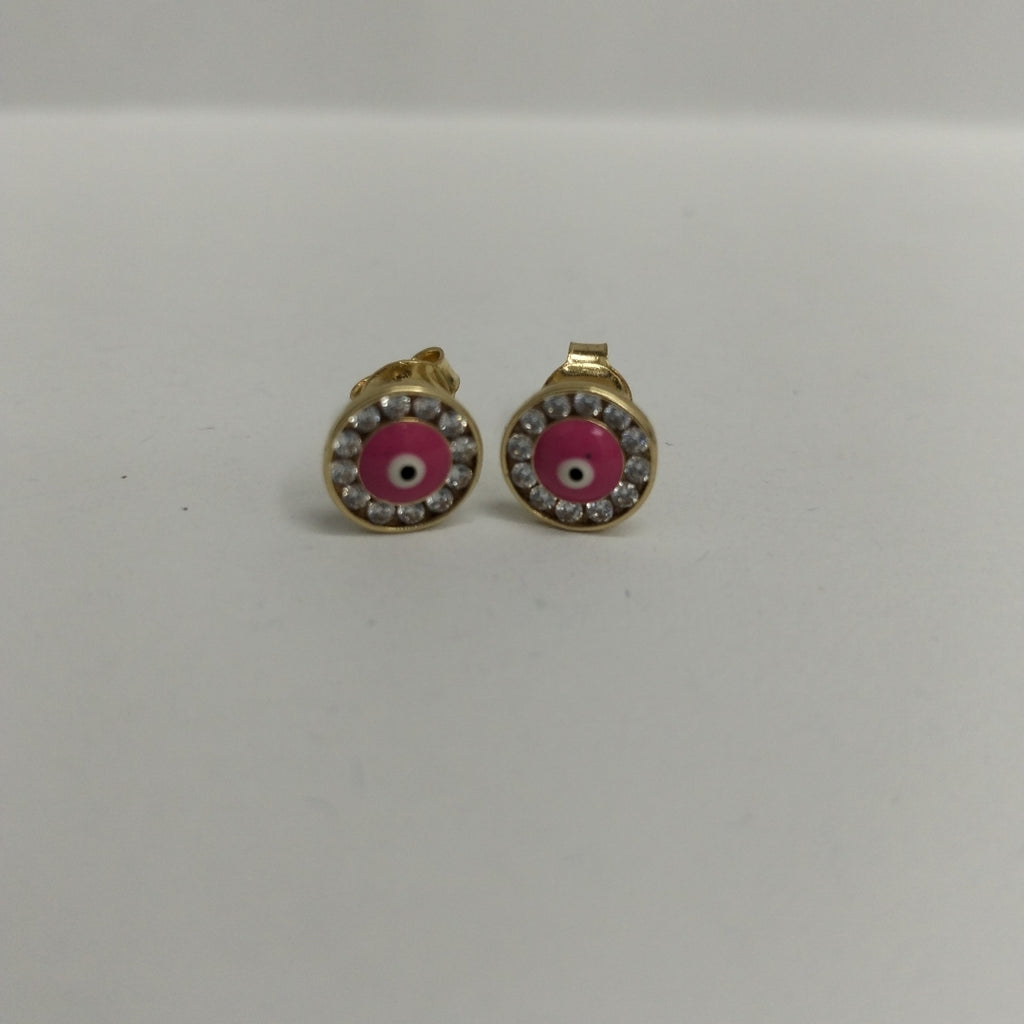 10298BRO00000B945 FRD6 BROQUEL DE OJITO TURCO ROSA CON CIRCONIAS ORO 14K 1.3GRS (NUEVO)