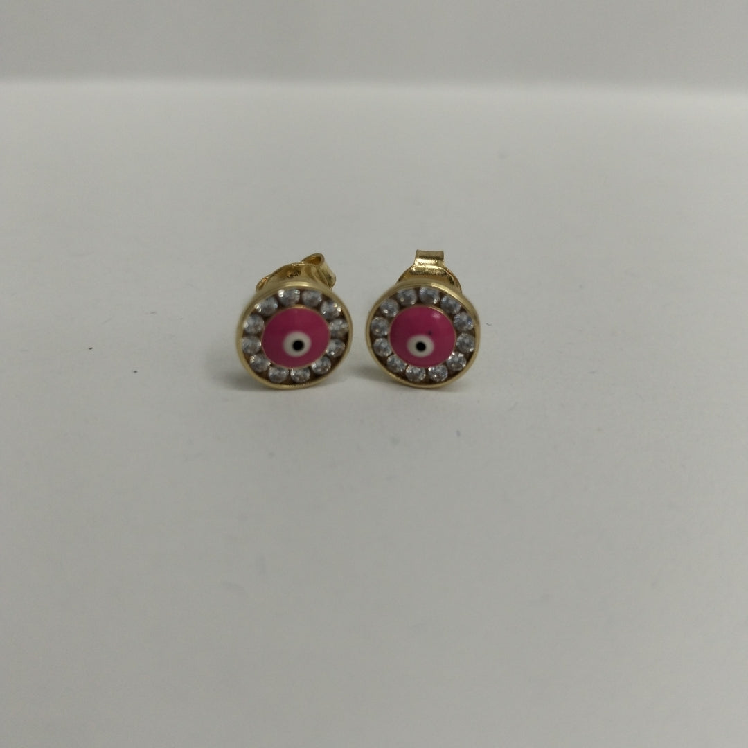 10298BRO00000B945 FRD6 BROQUEL DE OJITO TURCO ROSA CON CIRCONIAS ORO 14K 1.3GRS (NUEVO)