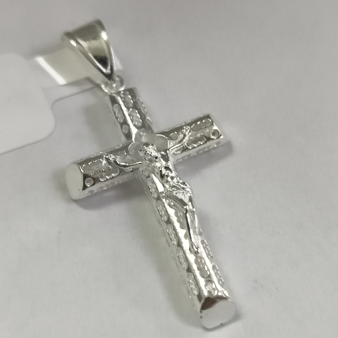 DIJE CRUZ CON CRISTO TUBULAR PLATA .925 4.1G (NUEVO)
