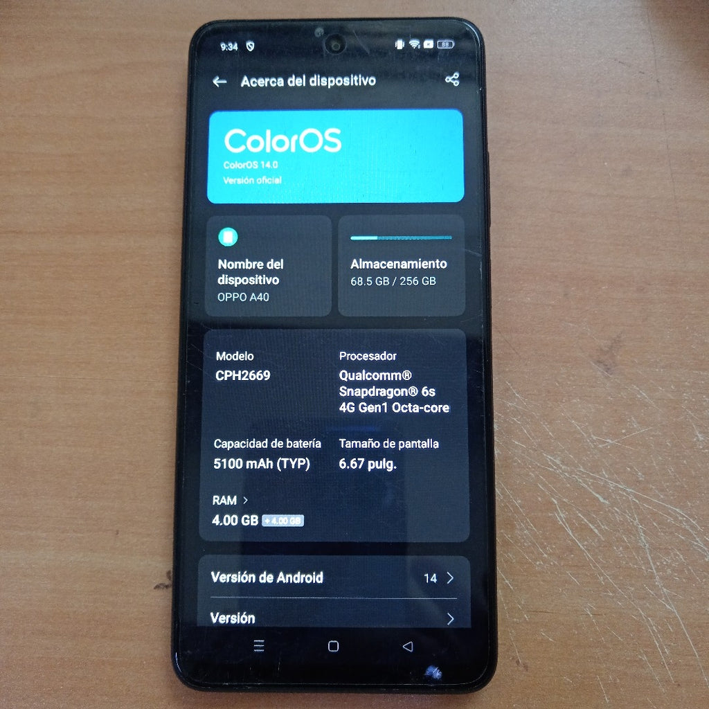 CELULAR OPPO  A40 CPH2669 (2024) 256 GB 4 GB RAM (SEMINUEVO)