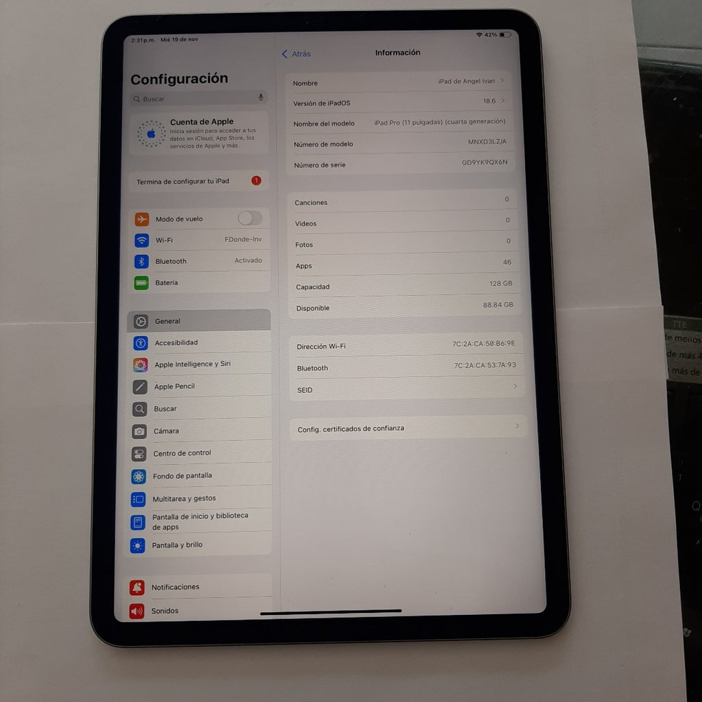 TABLETA APPLE IPAD PRO 4 11" A2759 128 GB 8 GB RAM (SEMINUEVO)