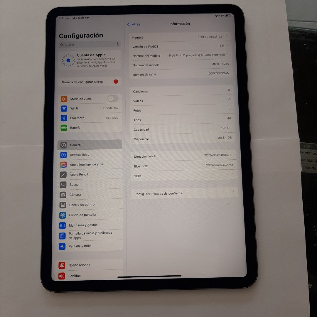 TABLETA APPLE IPAD PRO 4 11" A2759 128 GB 8 GB RAM (SEMINUEVO)