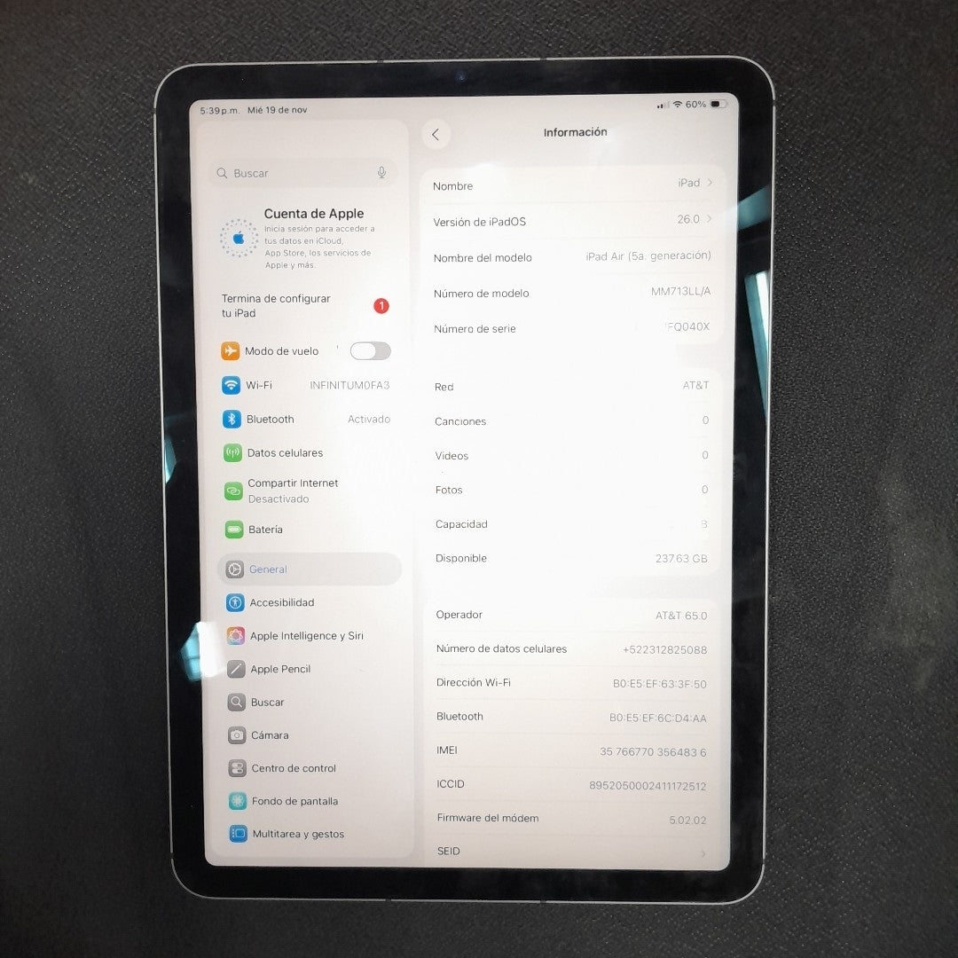 TABLETA APPLE IPAD AIR 5 A2589 256 GB 8 GB RAM (SEMINUEVO)