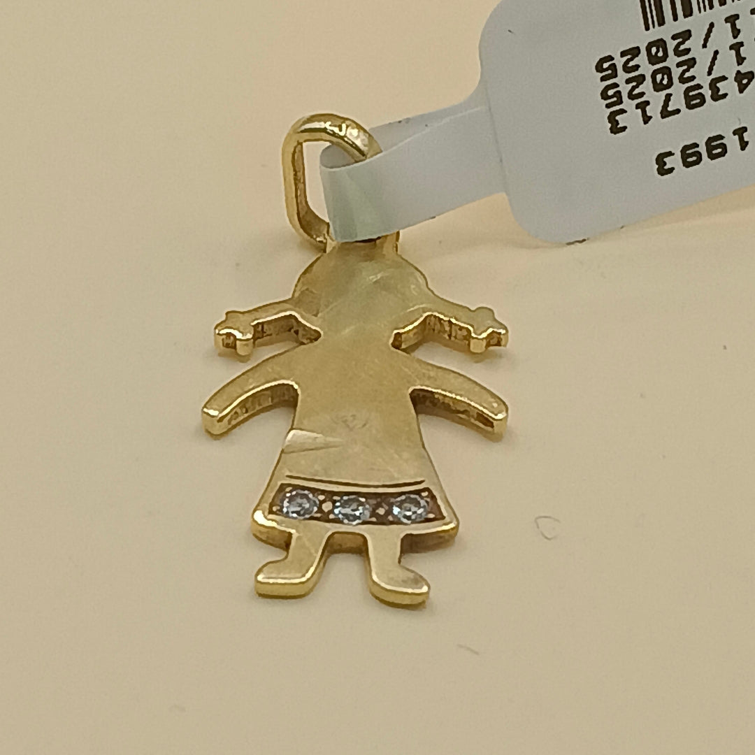 K1 3,00 GRMS 18 K ESPECIFICACIONES COMPLEMENTARIAS DIJE MTVO NIÑA CON CIRCONIAS (SEMINUEVO)