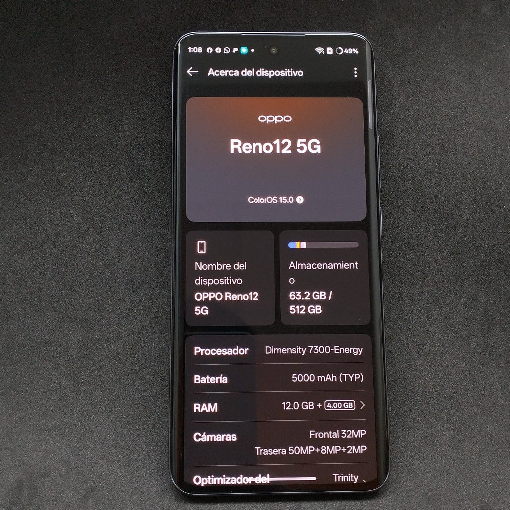 CELULAR OPPO   RENO12 5G CPH2625 (2024) 512 GB 12 GB RAM (SEMINUEVO)