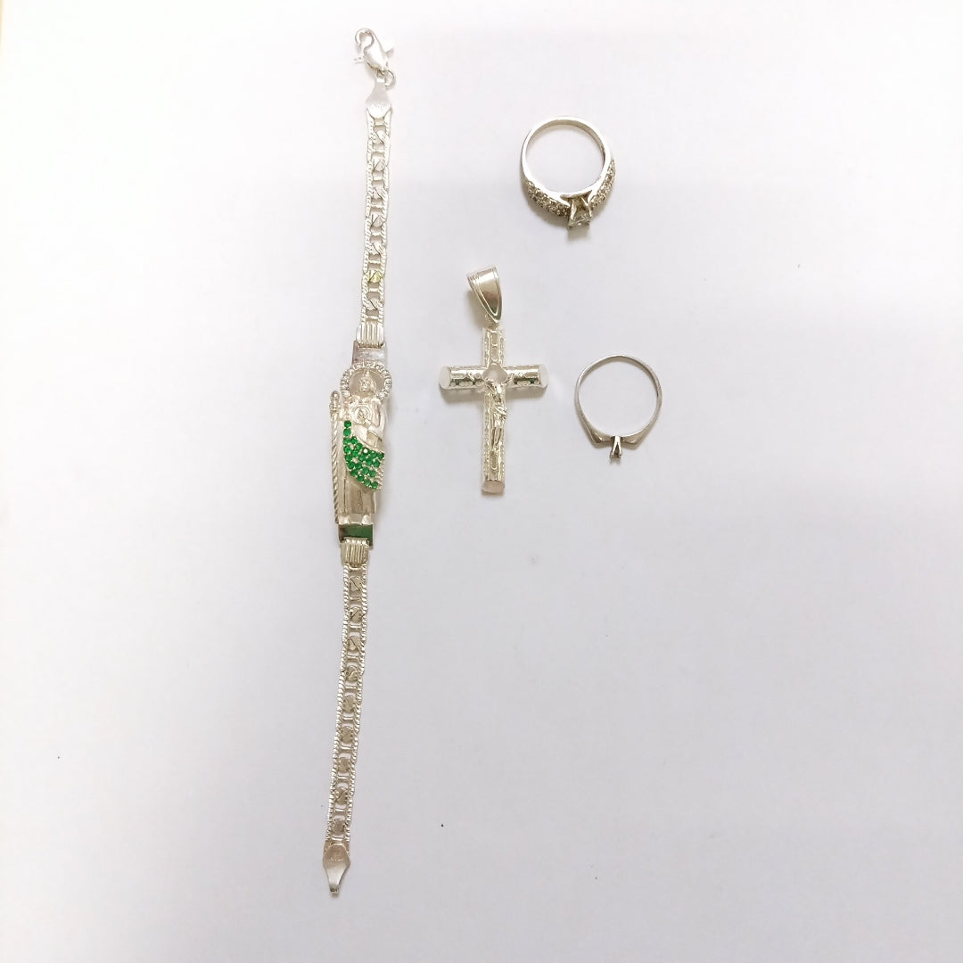 ANILLITO, CRUZ, ESCLAVA, SOLITARIO. PLATA. 17.2 GRMS (SEMINUEVO)