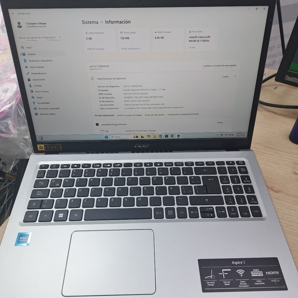 LAPTOP ACER ASPIRE 3 A315-35-C3RU (2023) 1 TB 8 GB RAM (SEMINUEVO)