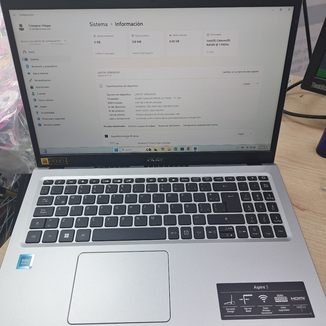 LAPTOP ACER ASPIRE 3 A315-35-C3RU (2023) 1 TB 8 GB RAM (SEMINUEVO)