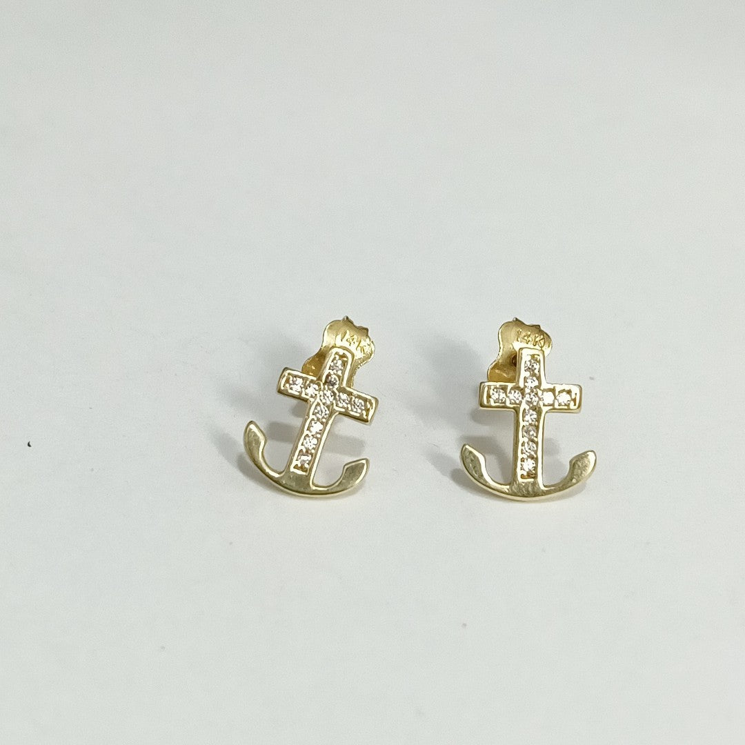 10024BRO00000B1114 FRD6 BROQUEL DE ANCLA CON CIRCONIAS ORO 14K 1.4GRS (NUEVO)