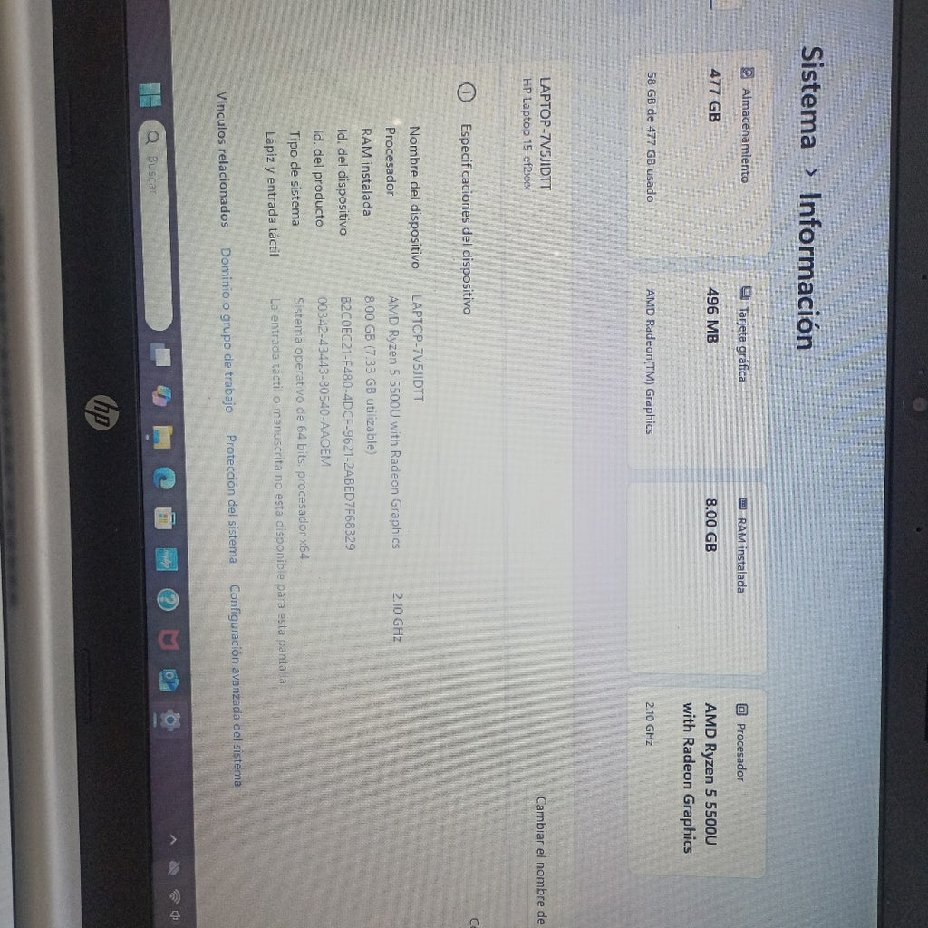 LAPTOP HP 15-EF2507LA (2024) 512 GB SSD 8 GB RAM (SEMINUEVO)