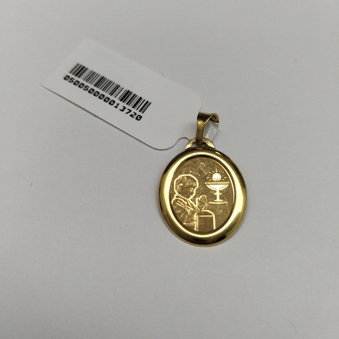 10275REL00000B784 FRD12 MEDALLA DE PRIMERA COMUNION NIÑO ORO 14K 0.9GRS (NUEVO)