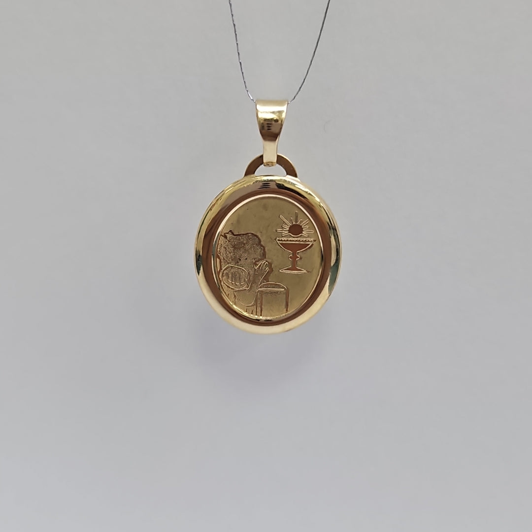 10010REL25100B251 FRD3 MEDALLA OVALADA CON BISEL DE PRIMERA COMUNION NIÑA O/A ORO 14K 0.9GRS (NUEVO)