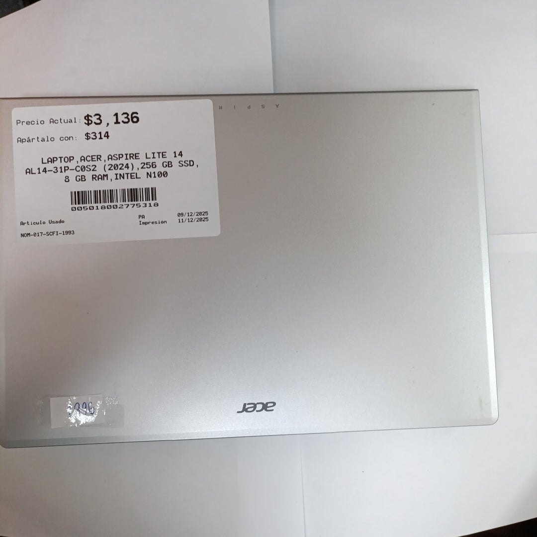 LAPTOP ACER ASPIRE LITE 14 AL14-31P-C0S2 (2024) 256 GB SSD 8 GB RAM (SEMINUEVO)