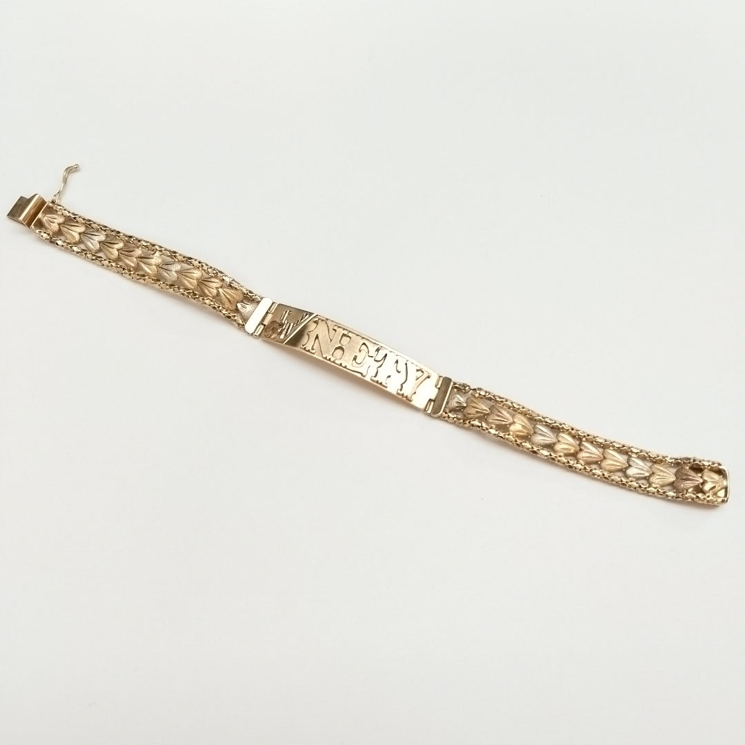 K1 16,10 GRMS 14 K ESPECIFICACIONES COMPLEMENTARIAS ESCLAVA TEJIDO ESPECIAL, OR (SEMINUEVO)