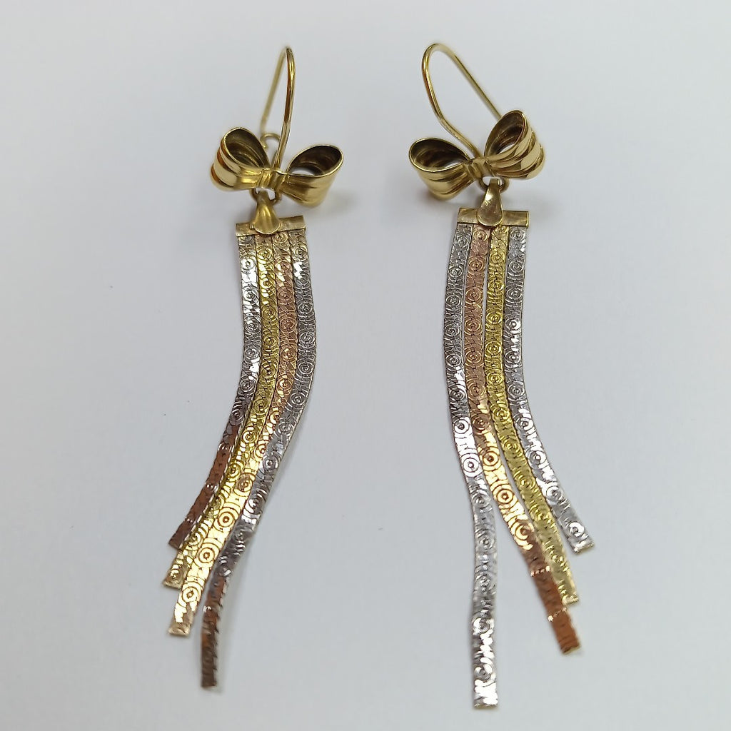 K1 4,70 GRMS 10 K ESPECIFICACIONES COMPLEMENTARIAS ARETES COLGANTES MOÑO 3 TONOS (SEMINUEVO)