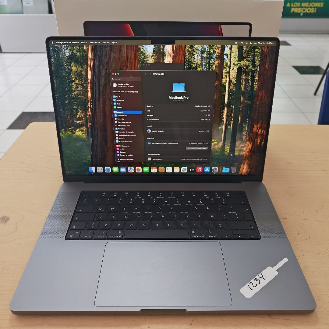 LAPTOP APPLE MACBOOK PRO 16" 2021 3.2 A2485 (10 CPU / 16 GPU) 1 TB SSD 16 GB RAM (SEMINUEVO)