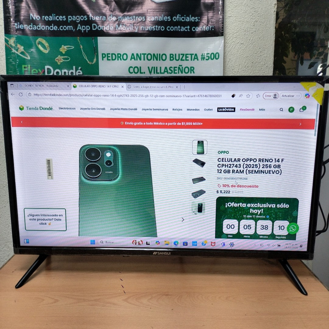 PANTALLA SANSUI SMX32T1H (2022) 32" LED HD (SEMINUEVO)