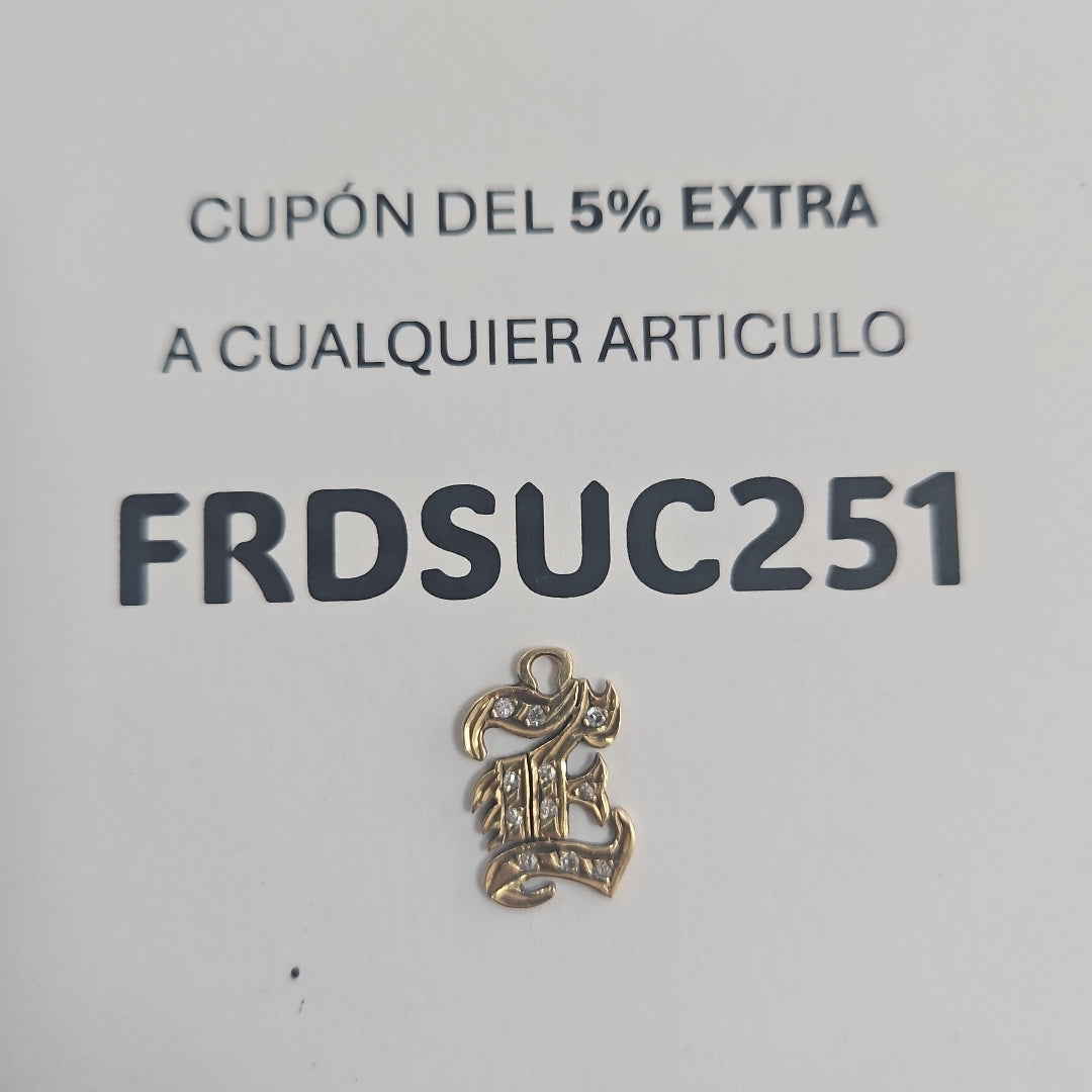 K1 1,40 GRMS 14 K ESPECIFICACIONES COMPLEMENTARIAS DIJE LETRA E CON SIRCONIA SIN (SEMINUEVO)