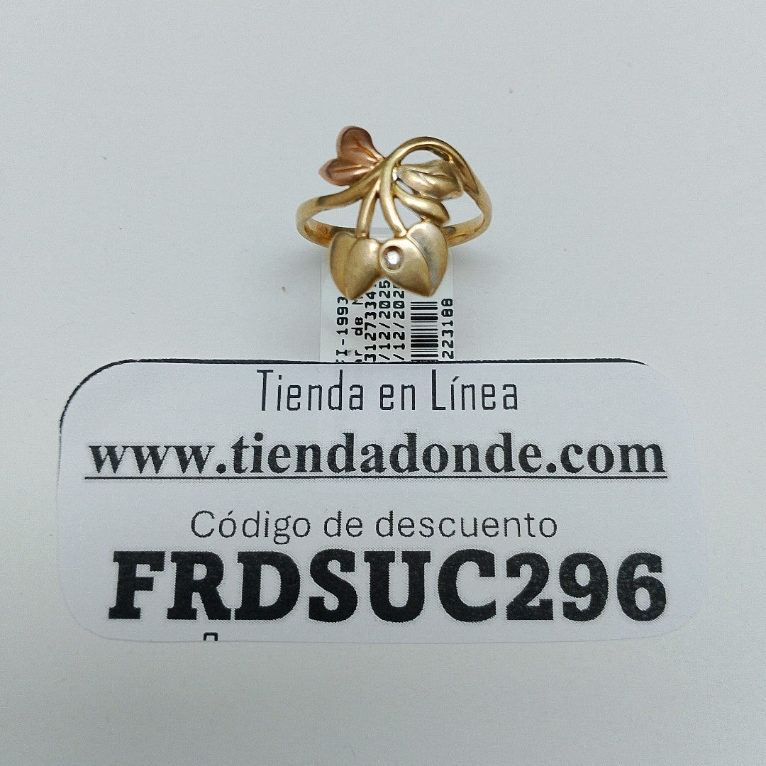 K1 3,00 GRMS 14 K ESPECIFICACIONES COMPLEMENTARIAS ANILLO DISEÑO HOJAS CON CORAZ (SEMINUEVO)
