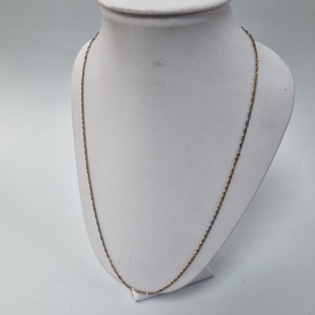 K1 2,60 GRMS 10 K ESPECIFICACIONES COMPLEMENTARIAS CADENA TORZAL, 2 TONOS BROCHE (SEMINUEVO)