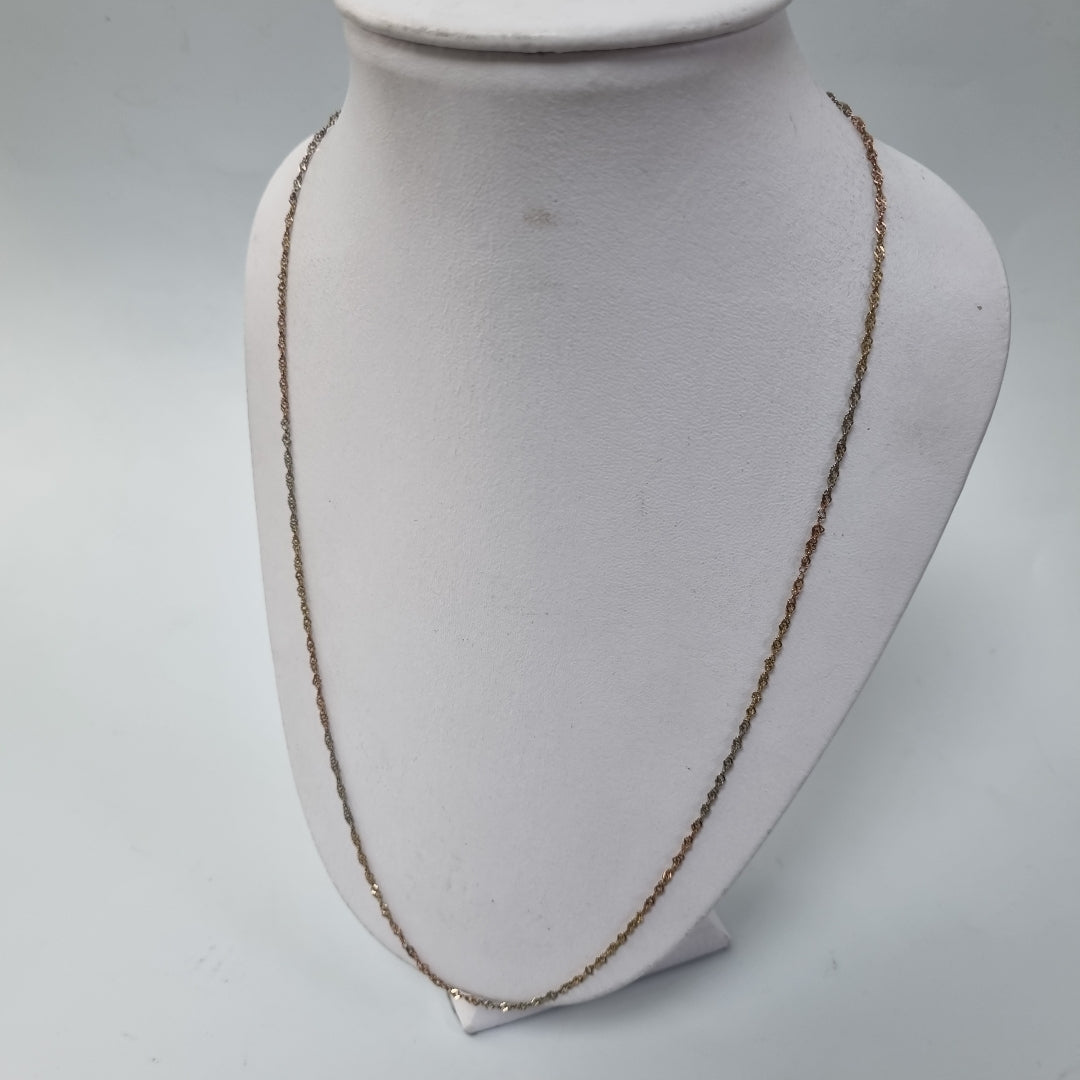 K1 2,60 GRMS 10 K ESPECIFICACIONES COMPLEMENTARIAS CADENA TORZAL, 2 TONOS BROCHE (SEMINUEVO)