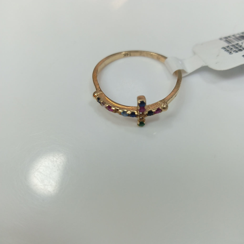 K1 1,50 GRMS 14 K ESPECIFICACIONES COMPLEMENTARIAS ANILLITO CON CRUZ PIEDRAS DE (SEMINUEVO)