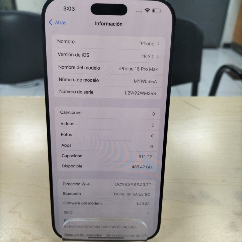 CELULAR APPLE IPHONE 16 PRO MAX A3295 (2024) 512 GB 8 GB RAM