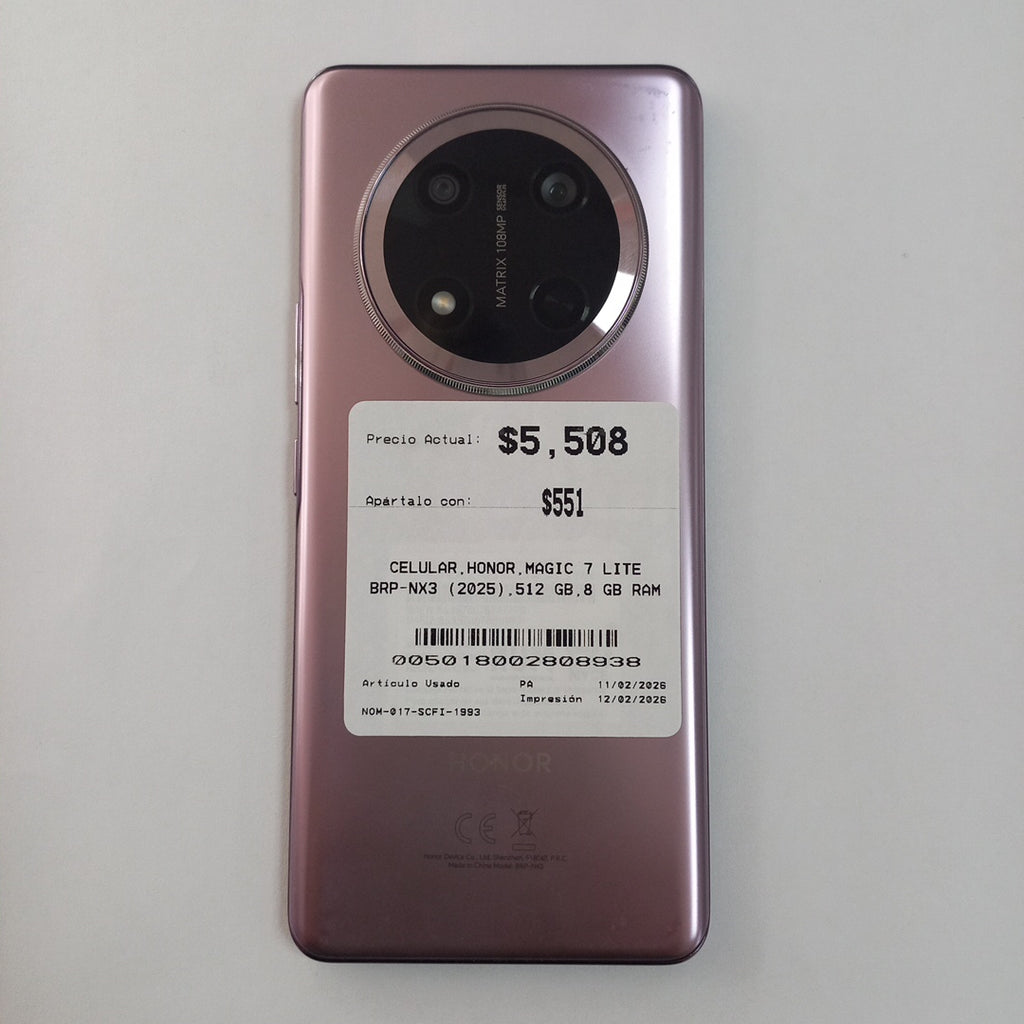 CELULAR HONOR MAGIC 7 LITE BRP-NX3 (2025) 512 GB 8 GB RAM (SEMINUEVO)