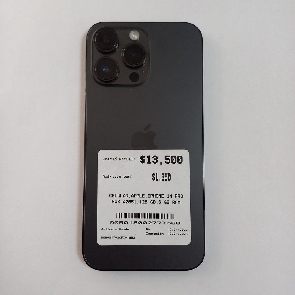 CELULAR APPLE IPHONE 14 PRO MAX A2651 128 GB 6 GB RAM (SEMINUEVO)