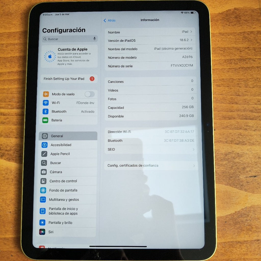 TABLETA APPLE IPAD 10 A2696 256 GB 4 GB RAM (SEMINUEVO)