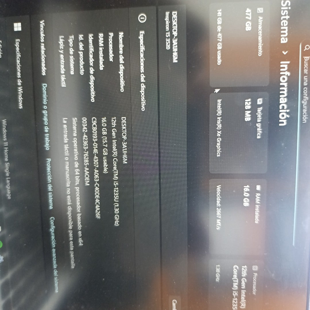 LAPTOP DELL INSPIRON 15 3520 (2024) 512 GB SSD 16 GB RAM (SEMINUEVO)