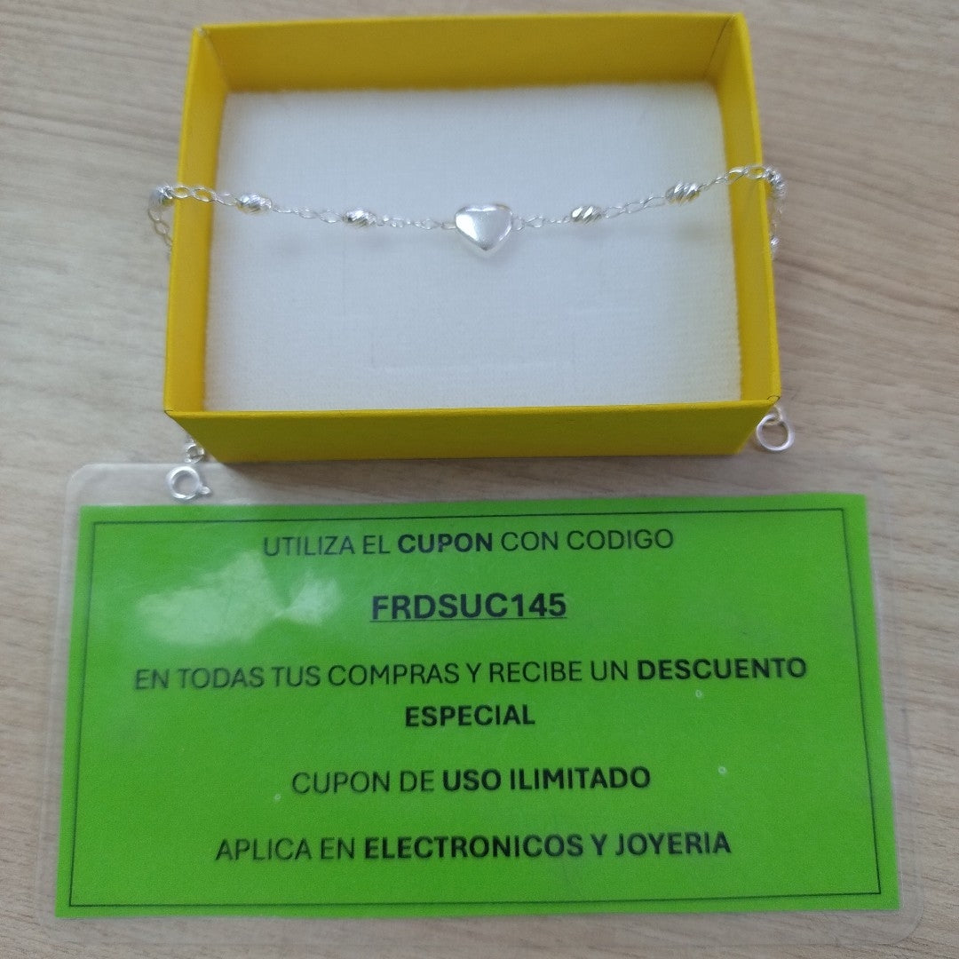 PULSERA TEJIDO CORAZON PLATA .925 18 CM 3.3 GR (NUEVO)