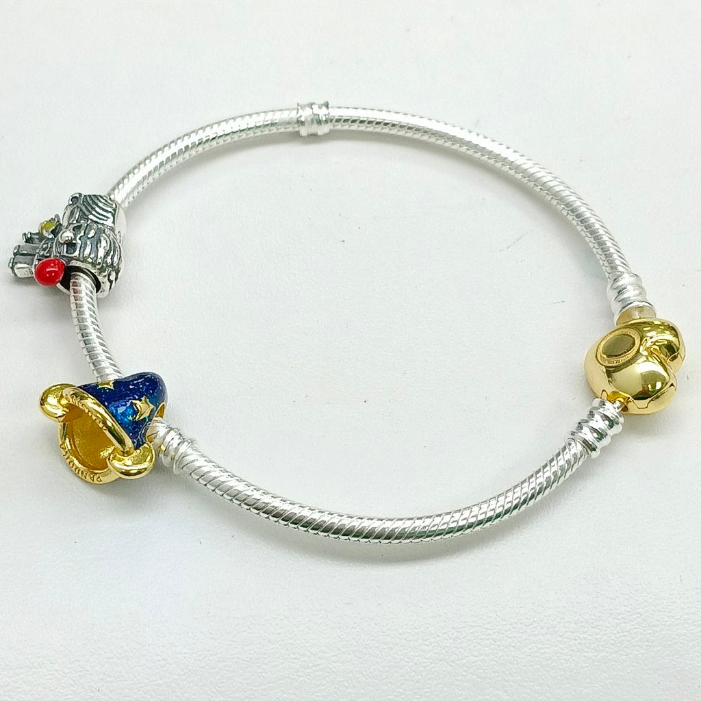 PULSERA TEJIDO ARTICULADA CON CHARMS PLATA .925 18 CM 21 GR (NUEVO)