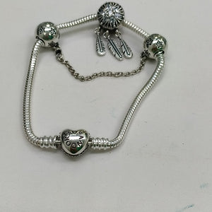 PULSERA TEJIDO ARTICULADA CON CHARMS PLATA .925 18 CM 20.8 GR (NUEVO)