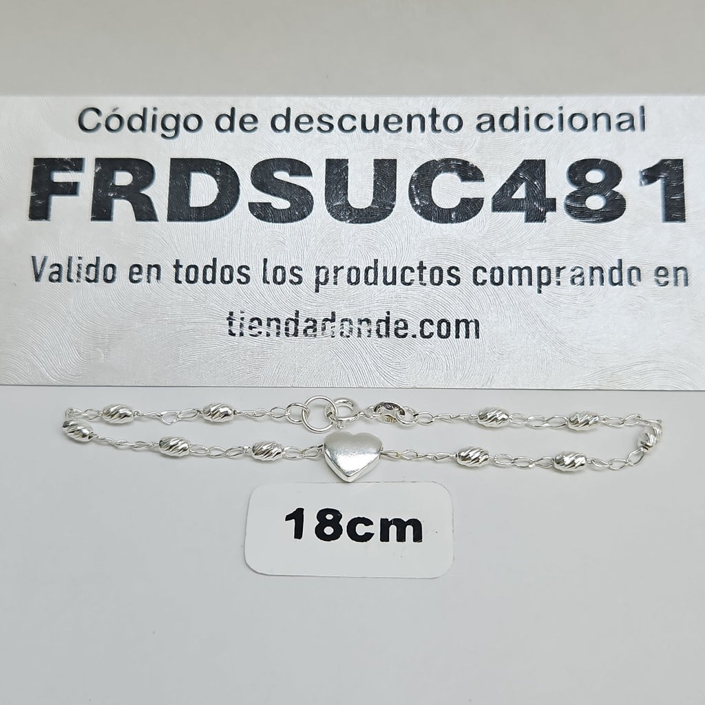 PULSERA TEJIDO CORAZON PLATA .925 18 CM 3.2 GR (NUEVO)