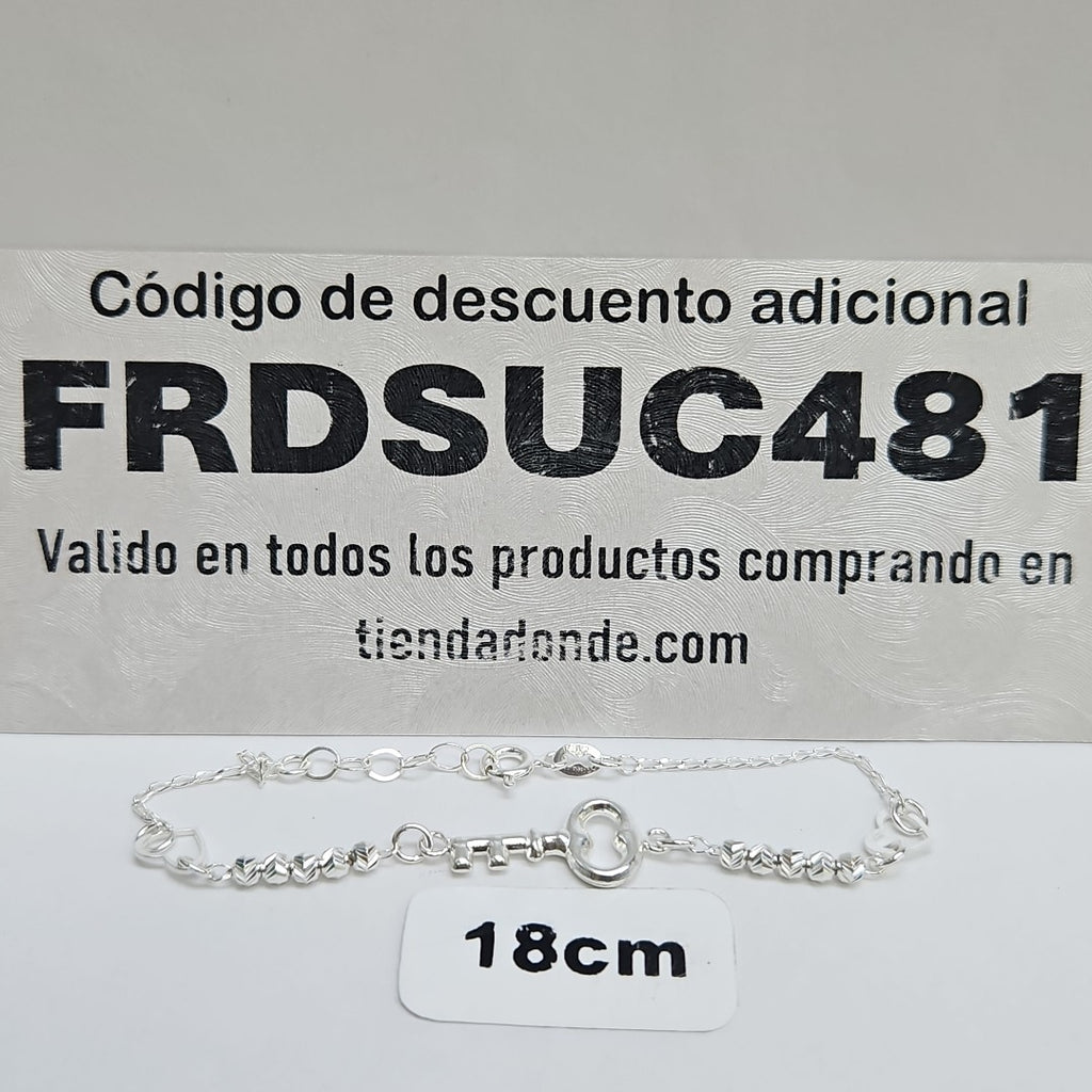 PULSERA TEJIDO LLAVE PLATA .925 18 CM 2.3 GR (NUEVO)