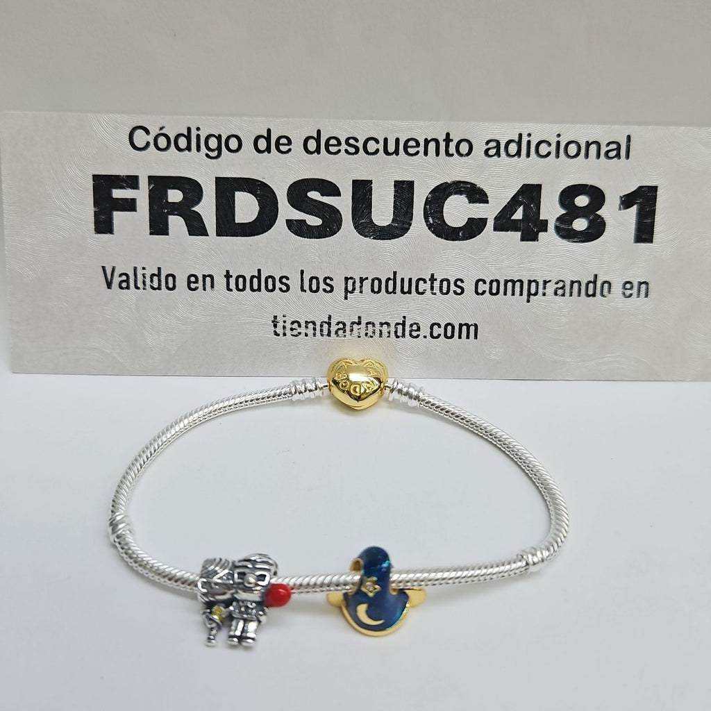 PULSERA TEJIDO ARTICULADA CON CHARMS PLATA .925 18 CM 19.6 GR (NUEVO)