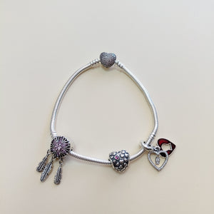 PULSERA TEJIDO ARTICULADA CON CHARMS PLATA .925 21 CM 19 GR (NUEVO)