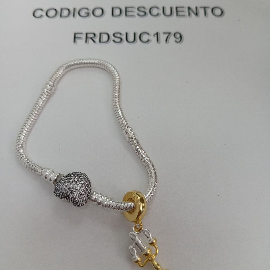 PULSERA TEJIDO ARTICULADA CON CHARMS PLATA .925 16 CM 10.2 GR (NUEVO)