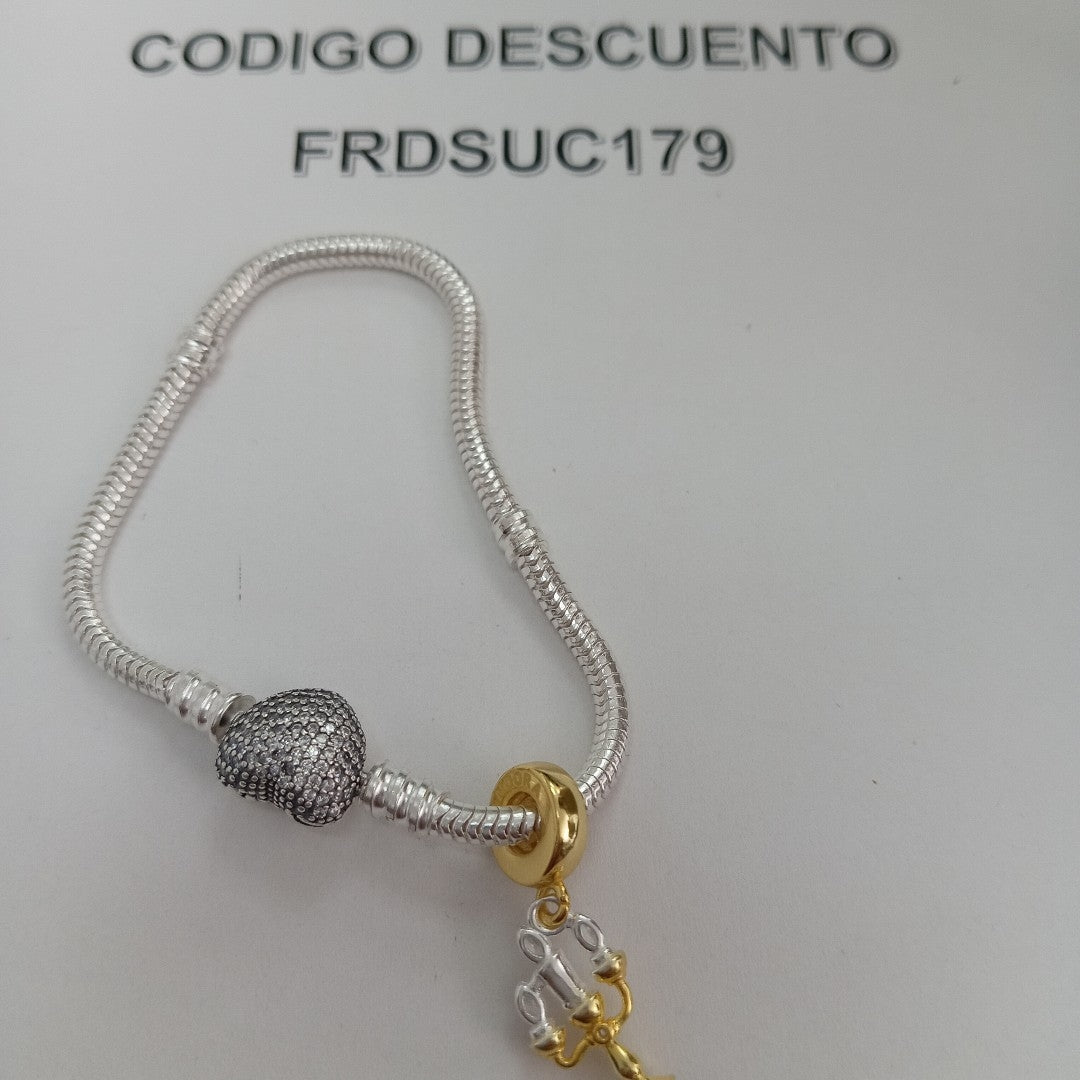 PULSERA TEJIDO ARTICULADA CON CHARMS PLATA .925 16 CM 10.2 GR (NUEVO)