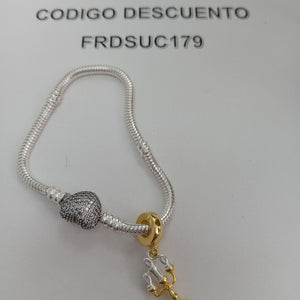 PULSERA TEJIDO ARTICULADA CON CHARMS PLATA .925 16 CM 10.2 GR (NUEVO)