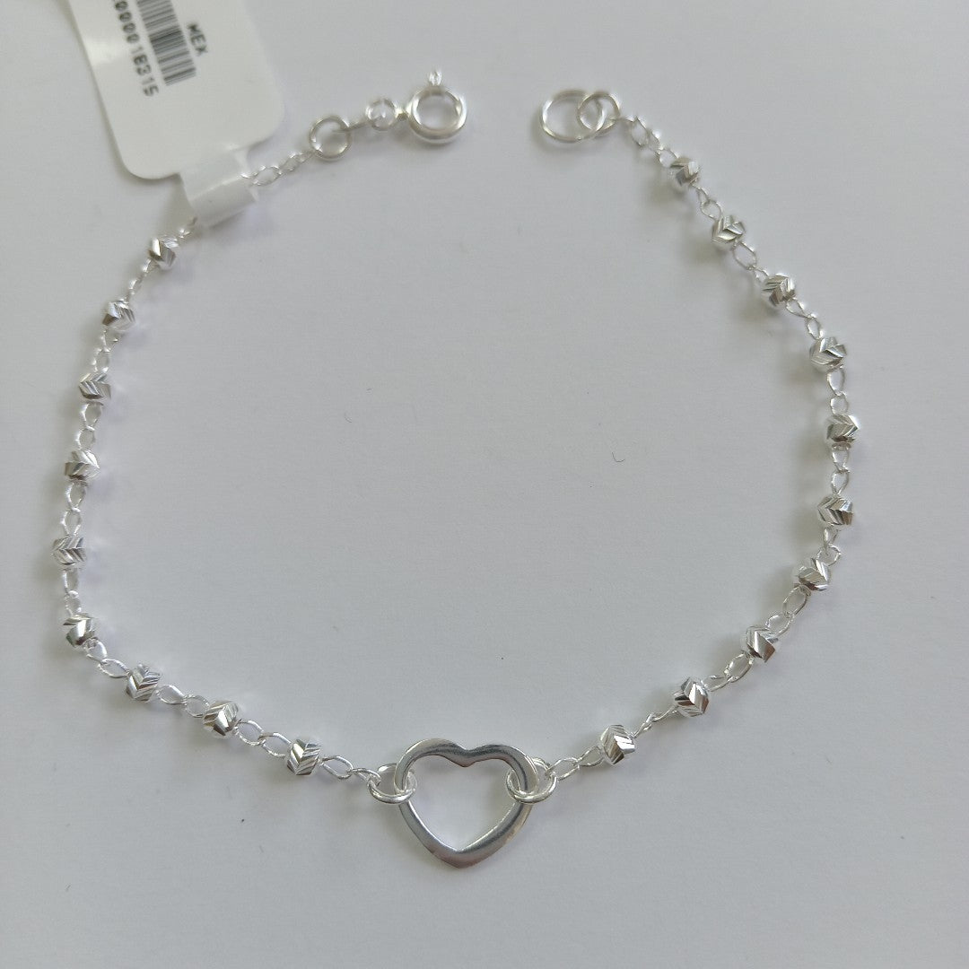 PULSERA TEJIDO CORAZON PLATA .925 18 CM 2 GR (NUEVO)