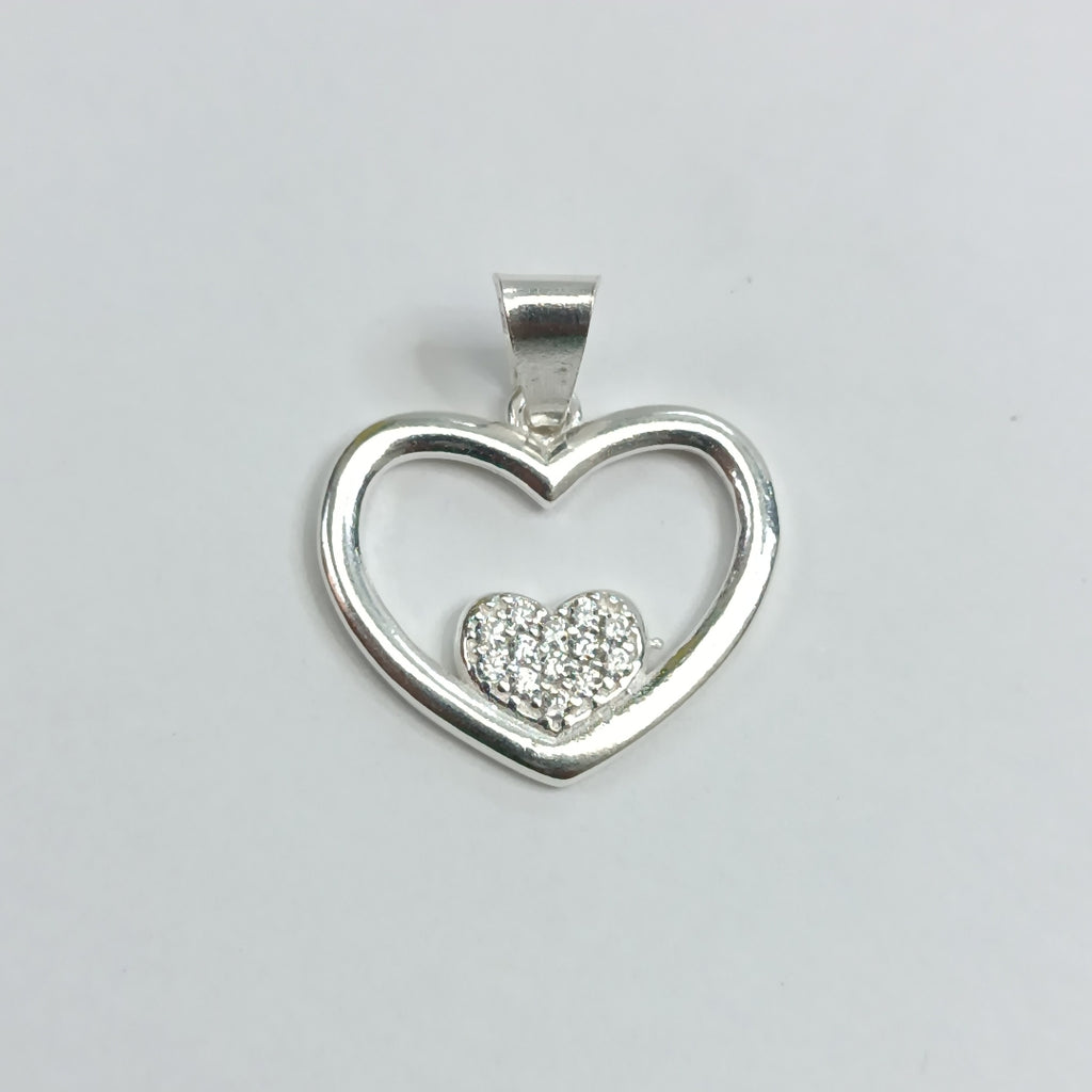 DIJE CORAZON C/CIRCONIAS PLATA .925 2.6 GR (NUEVO)
