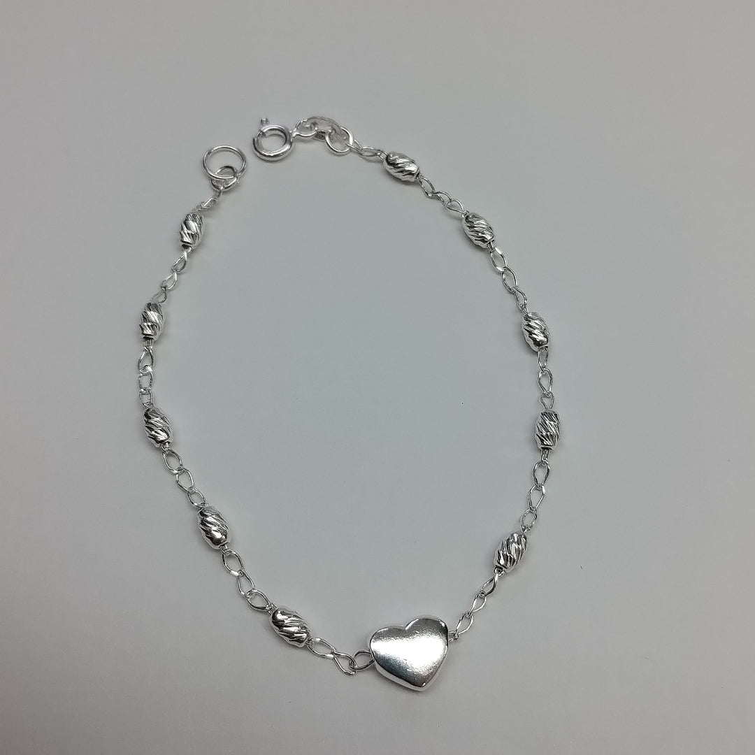 PULSERA TEJIDO CORAZON PLATA .925 18 CM 3.3 GR (NUEVO)