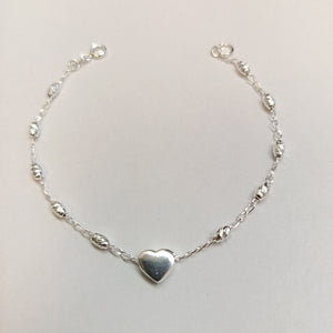 PULSERA TEJIDO CORAZON PLATA .925 18 CM 3.3 GR (NUEVO)